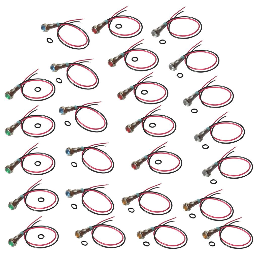 25pcs 6mm LED Metal Indicator Light Waterproof Signal Pilot Dash Lamp 6V