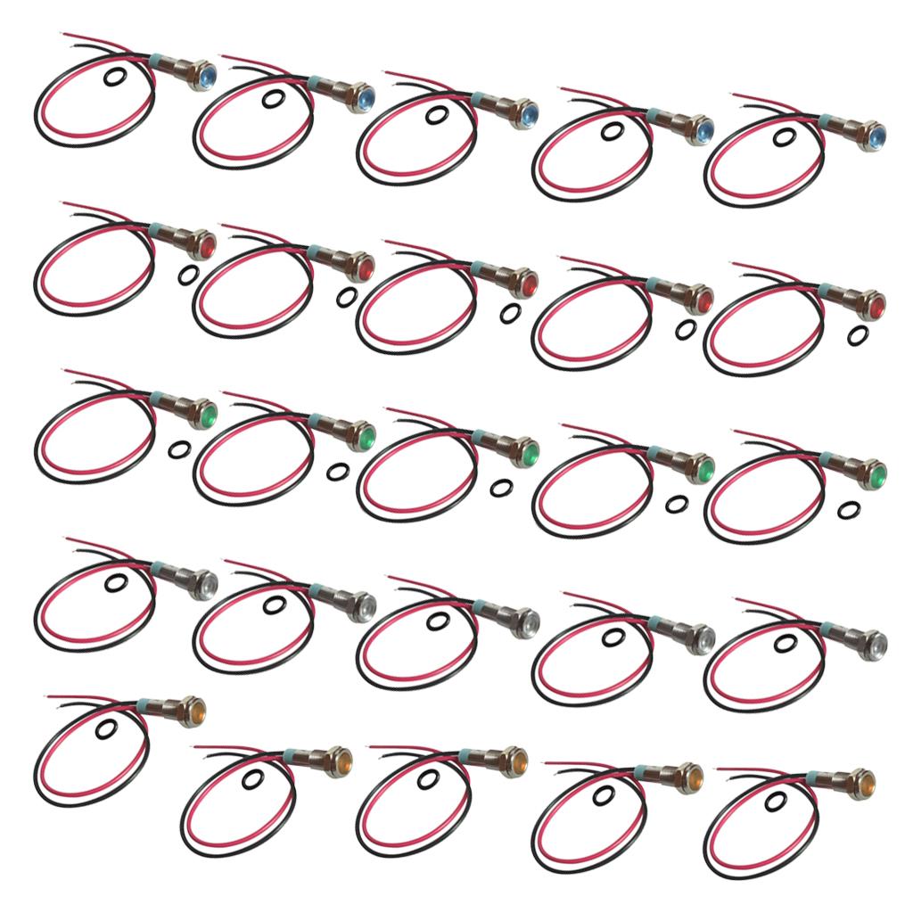 25pcs 6mm LED Metal Indicator Light Waterproof Signal Pilot Dash Lamp 6V