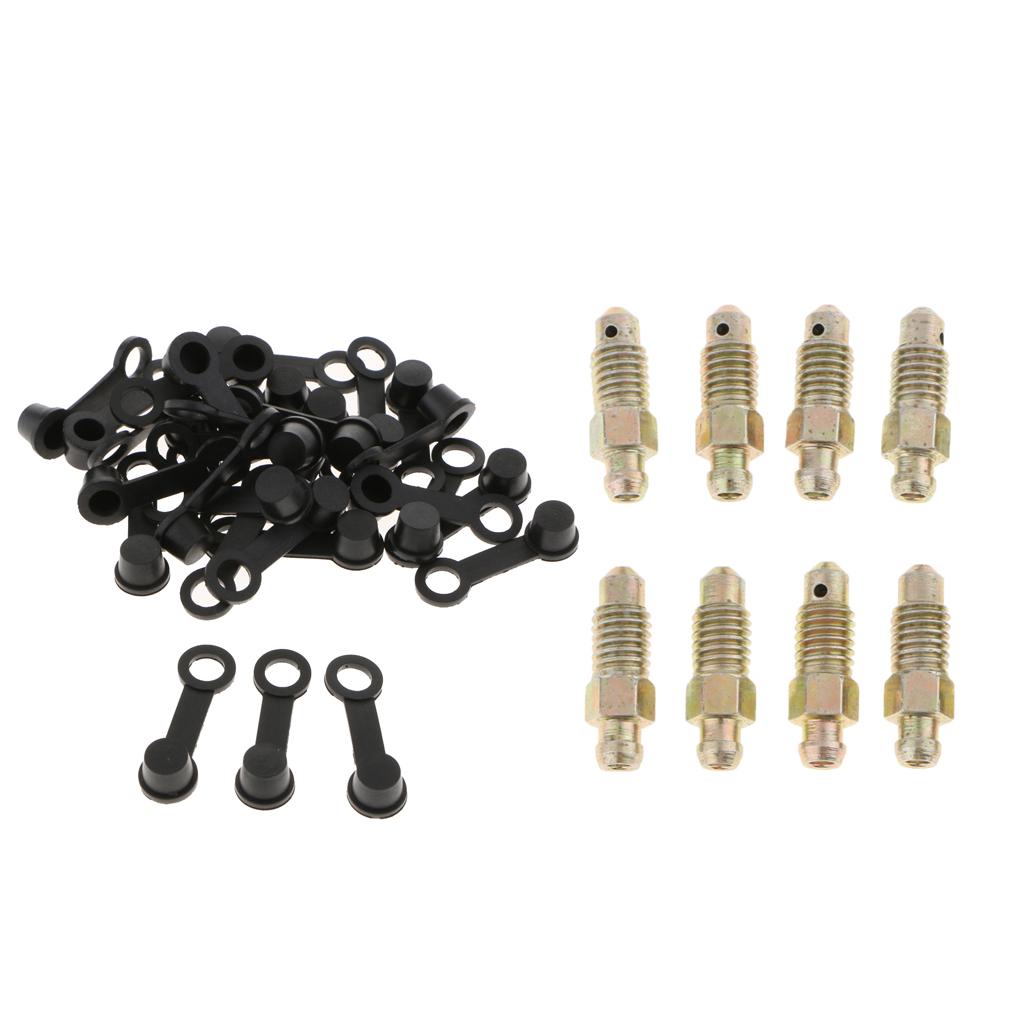 40X M8*1.25mm Brake Bleeder Screw+Grease Zerk Fitting Cap Rubber Dust Cover