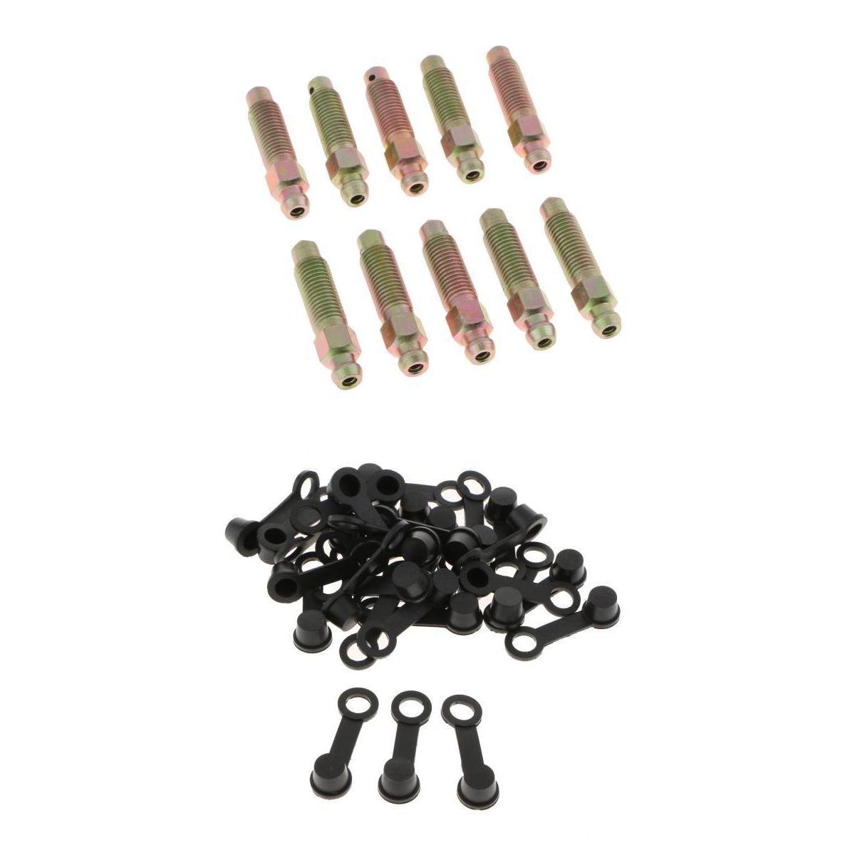 40x M8*1 38mm Brake Bleeder Screw+Grease Zerk Fitting Cap Rubber Dust Cover
