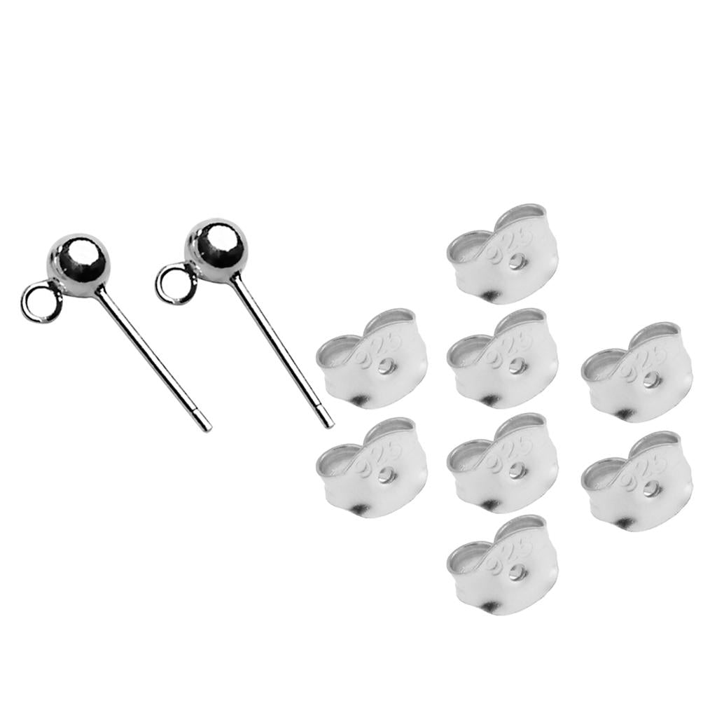 8pcs 925 Sterling Silver Ball Earring Stud Posts Finding Backs Stoppers