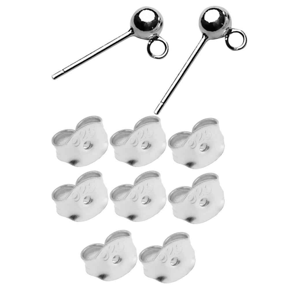 8pcs 925 Sterling Silver Ball Earring Stud Posts Finding Backs Stoppers