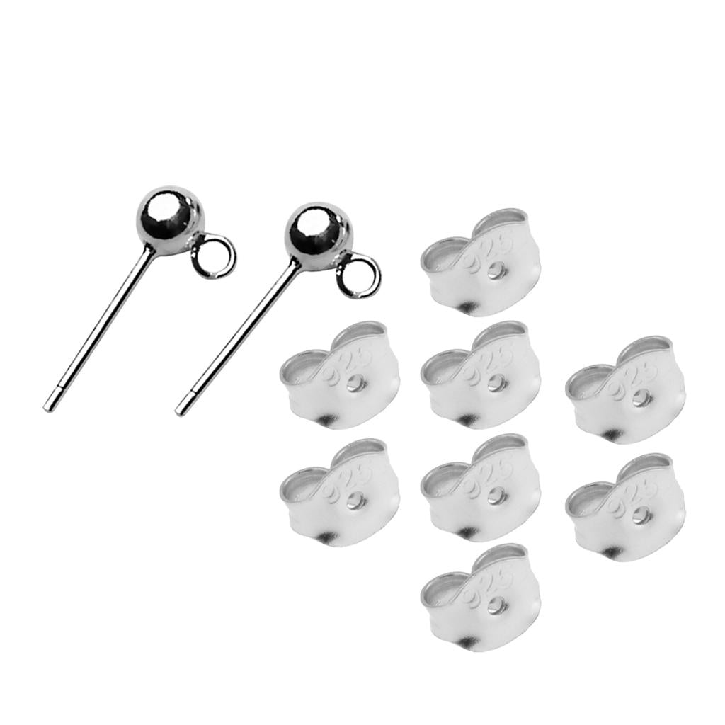 8pcs 925 Sterling Silver Ball Earring Stud Posts Finding Backs Stoppers