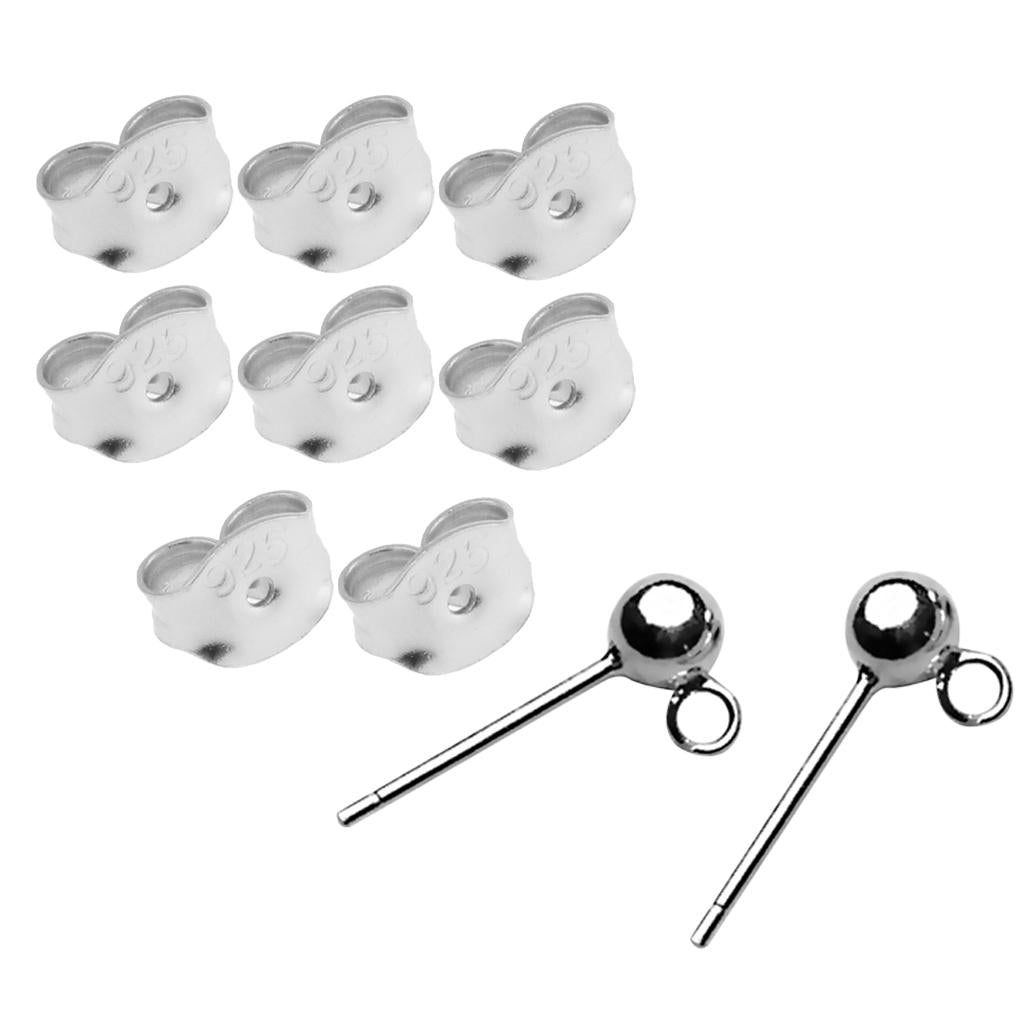 8pcs 925 Sterling Silver Ball Earring Stud Posts Finding Backs Stoppers