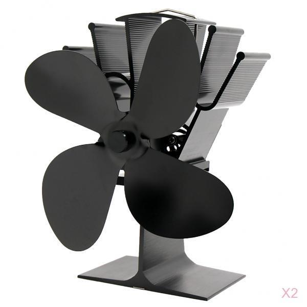 2PCS 4-blade Heat Powered Stove Fan for Wood/Log Burner/Fireplace Black