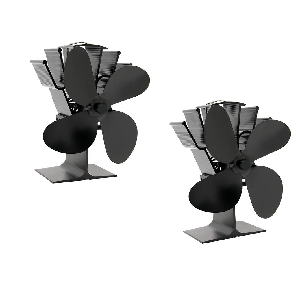 2PCS 4-blade Heat Powered Stove Fan for Wood/Log Burner/Fireplace Black