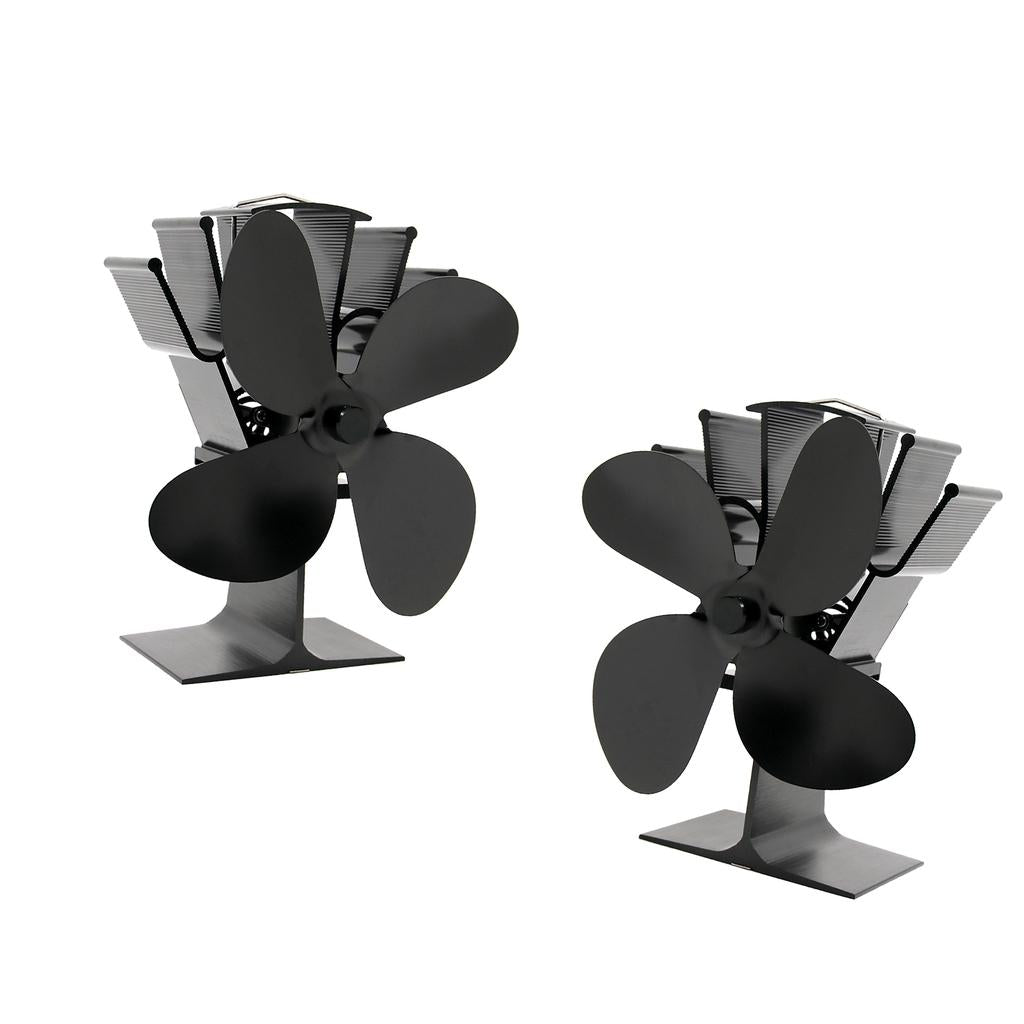 2PCS 4-blade Heat Powered Stove Fan for Wood/Log Burner/Fireplace Black