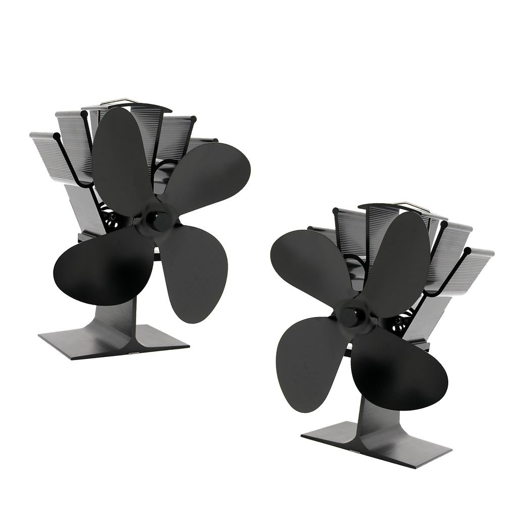 2PCS 4-blade Heat Powered Stove Fan for Wood/Log Burner/Fireplace Black