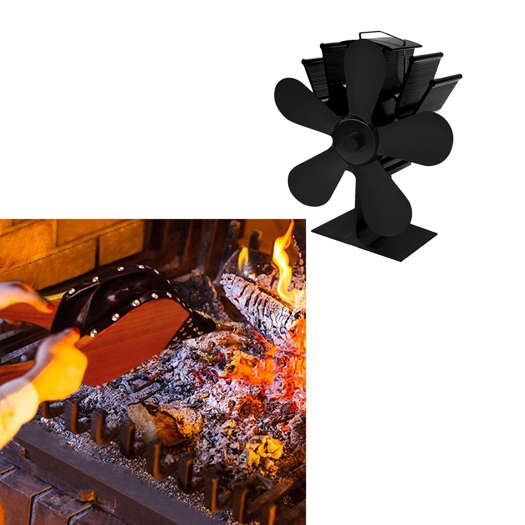 5-Blade Heat Powered Stove Fireplace Fan for Wood/Log Burner Set