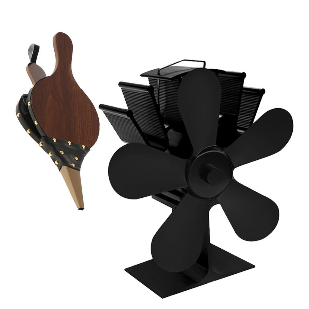 5-Blade Heat Powered Stove Fireplace Fan for Wood/Log Burner Set