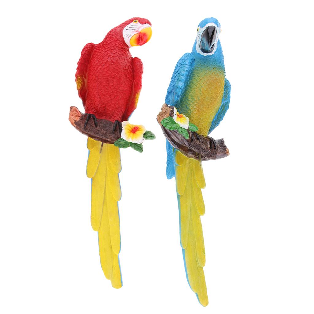 2 x Resin Craft Realistic Parrot Bird Ornament Plant Hanging Look Right/Left