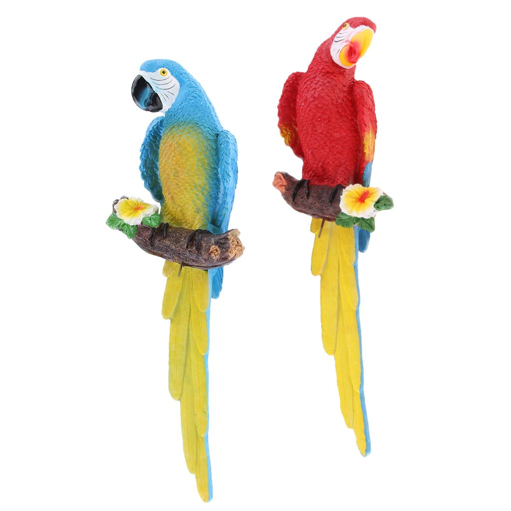 2 x Resin Craft Realistic Parrot Bird Ornament Plant Hanging Look Right/Left