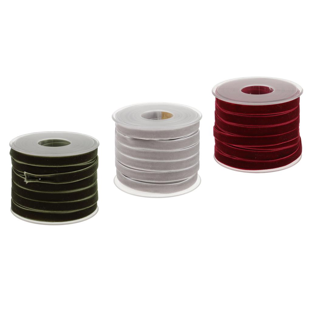 3 packs 20 Yards 10mm Wide Velvet Ribbon Rolls for Sewing Trims DIY Crafts