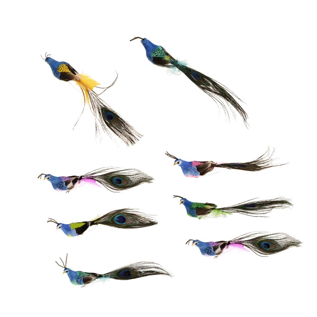 8 x Artificial Peacock Feather Foam Bird Statue Display Home Garden Ornament
