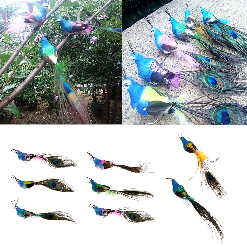 8 x Artificial Peacock Feather Foam Bird Statue Display Home Garden Ornament