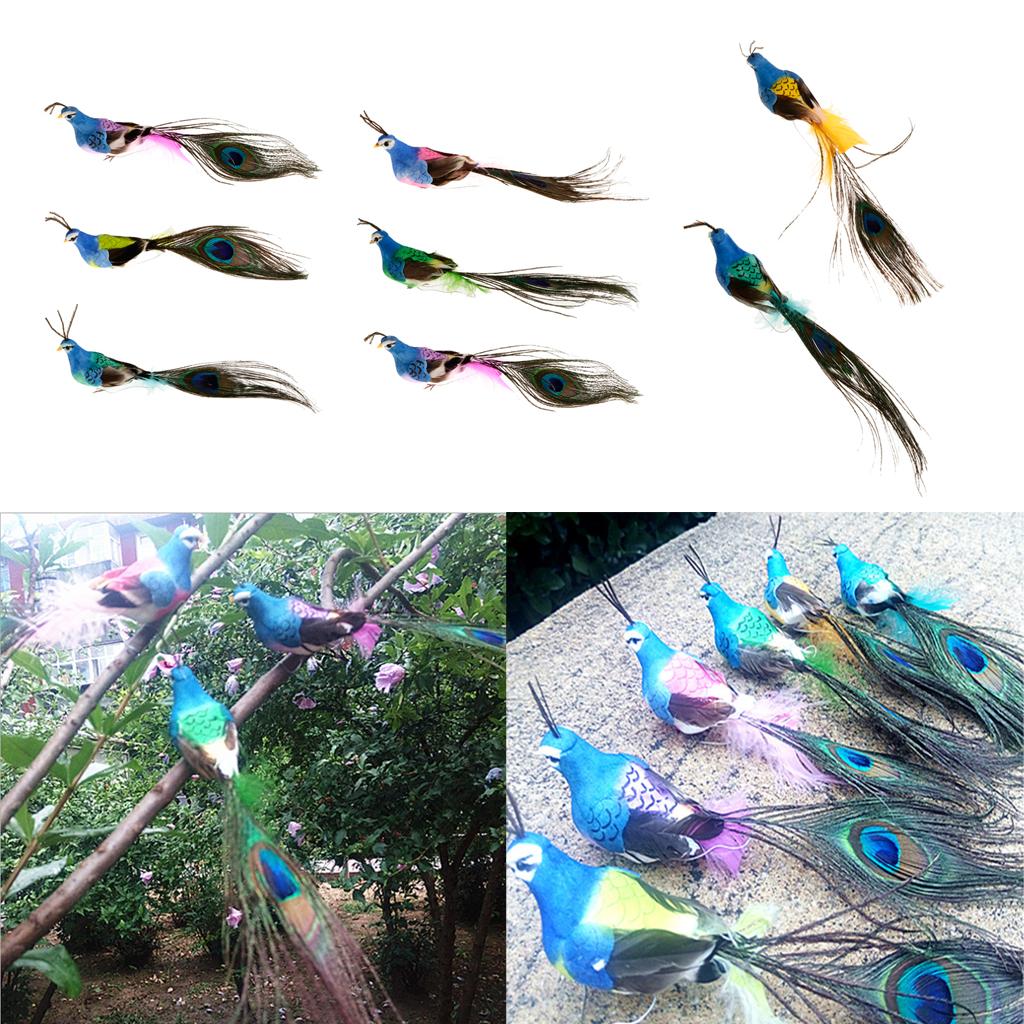 8 x Artificial Peacock Feather Foam Bird Statue Display Home Garden Ornament
