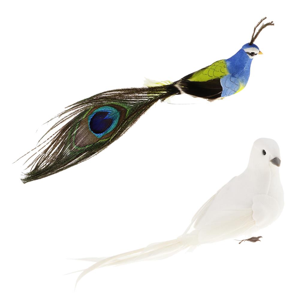 Artificial Feather Foam Long Tail Doves, Peacock Birds Garden Decor Ornament