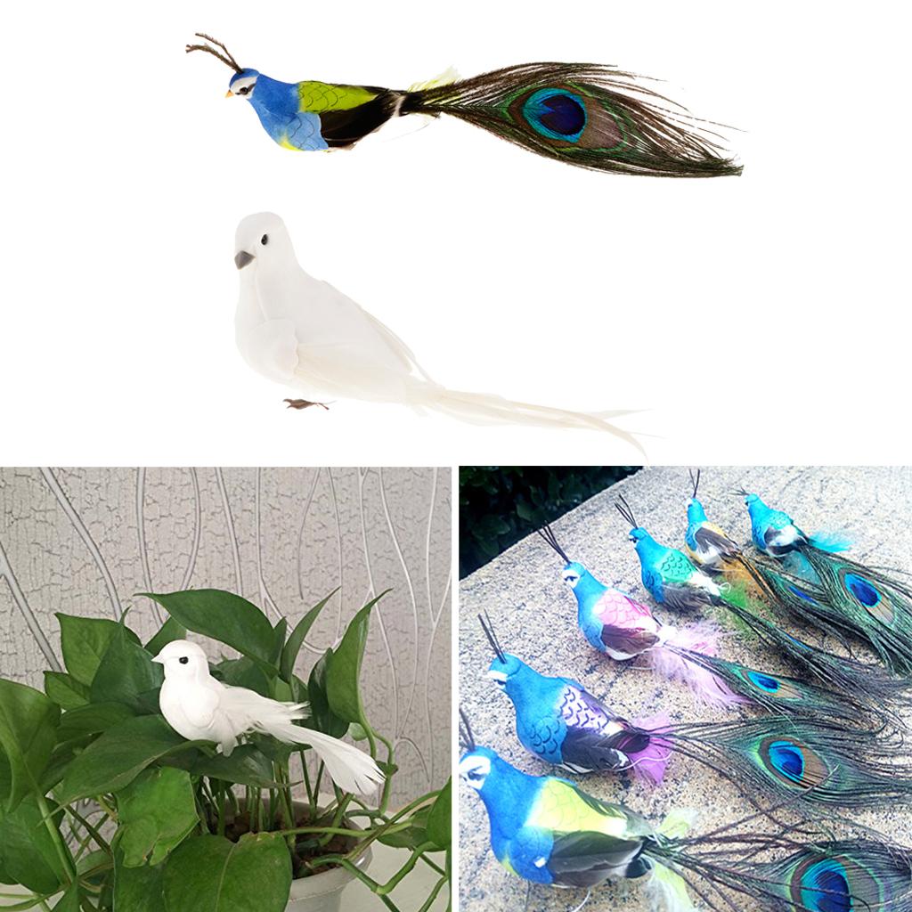 Artificial Feather Foam Long Tail Doves, Peacock Birds Garden Decor Ornament