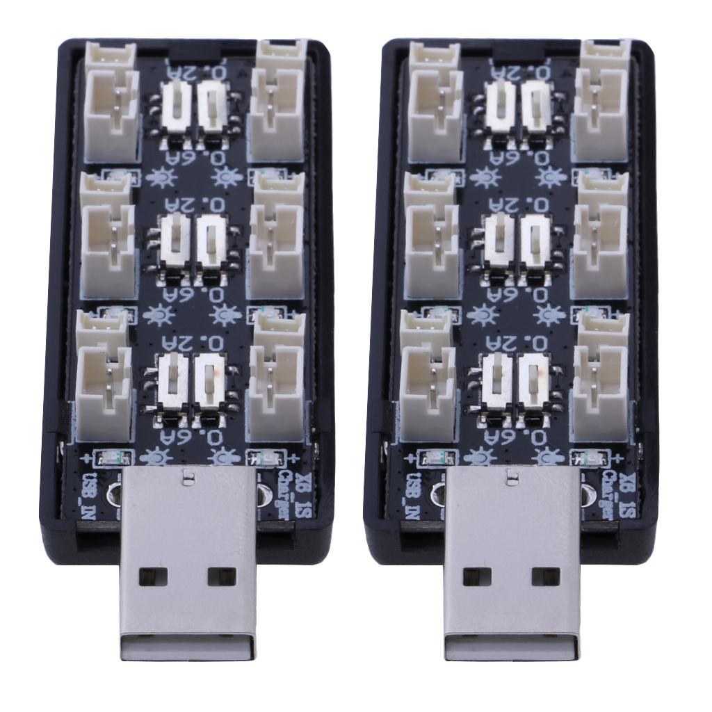 2pcs 1S LiPo Battery USB Charger 3.7V/4.2V 6CH JST 1.25 JST-PH 2.0 mCX mCPX