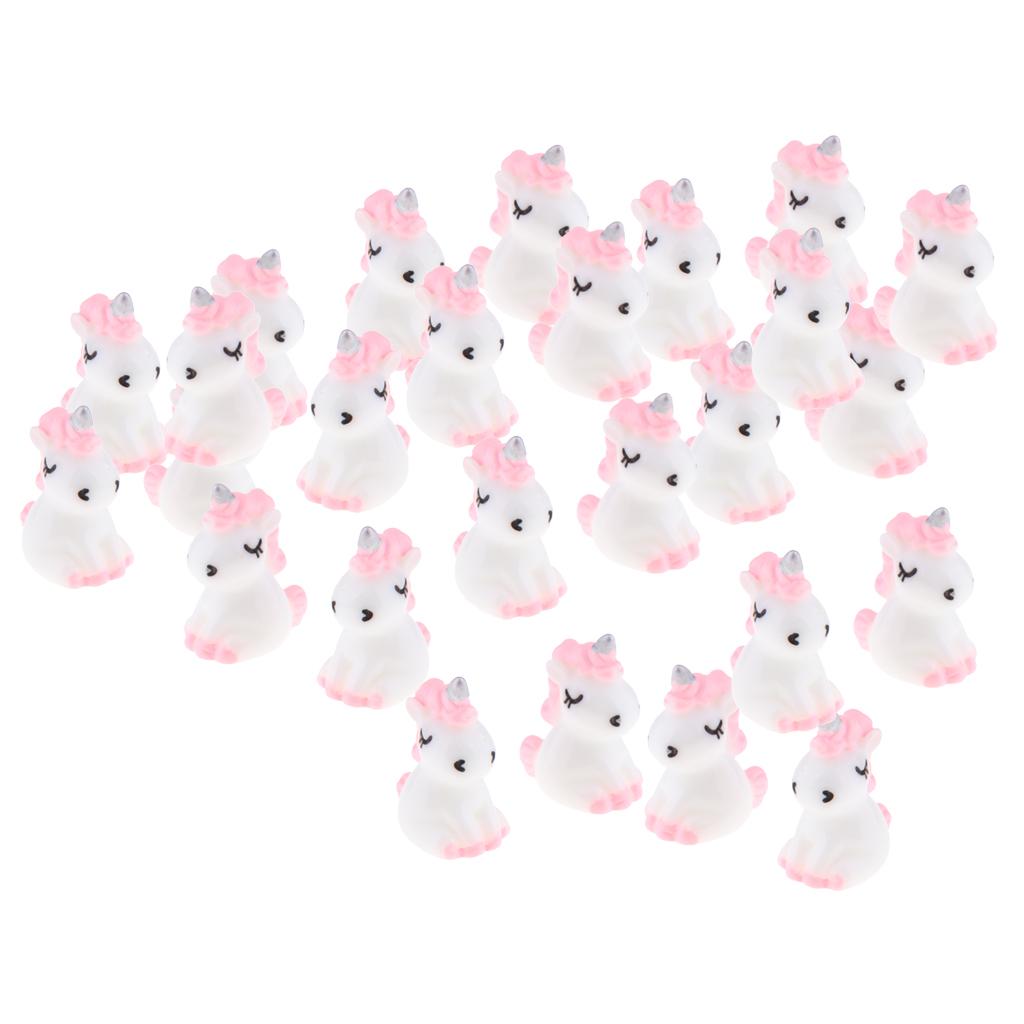 30Pcs Mini Resin Cute Unicorn Statues Miniature Fairy Garden Ornaments Pink