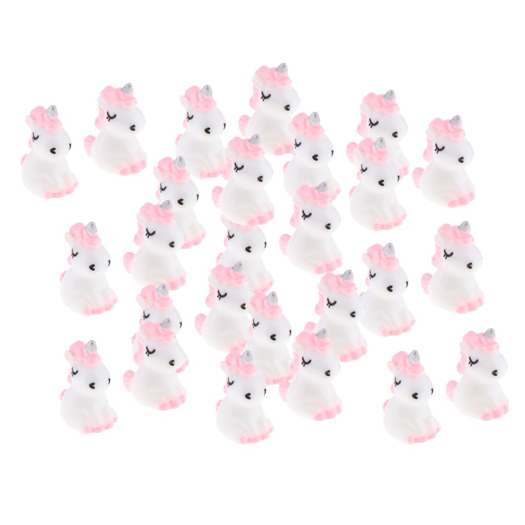 30Pcs Mini Resin Cute Unicorn Statues Miniature Fairy Garden Ornaments Pink