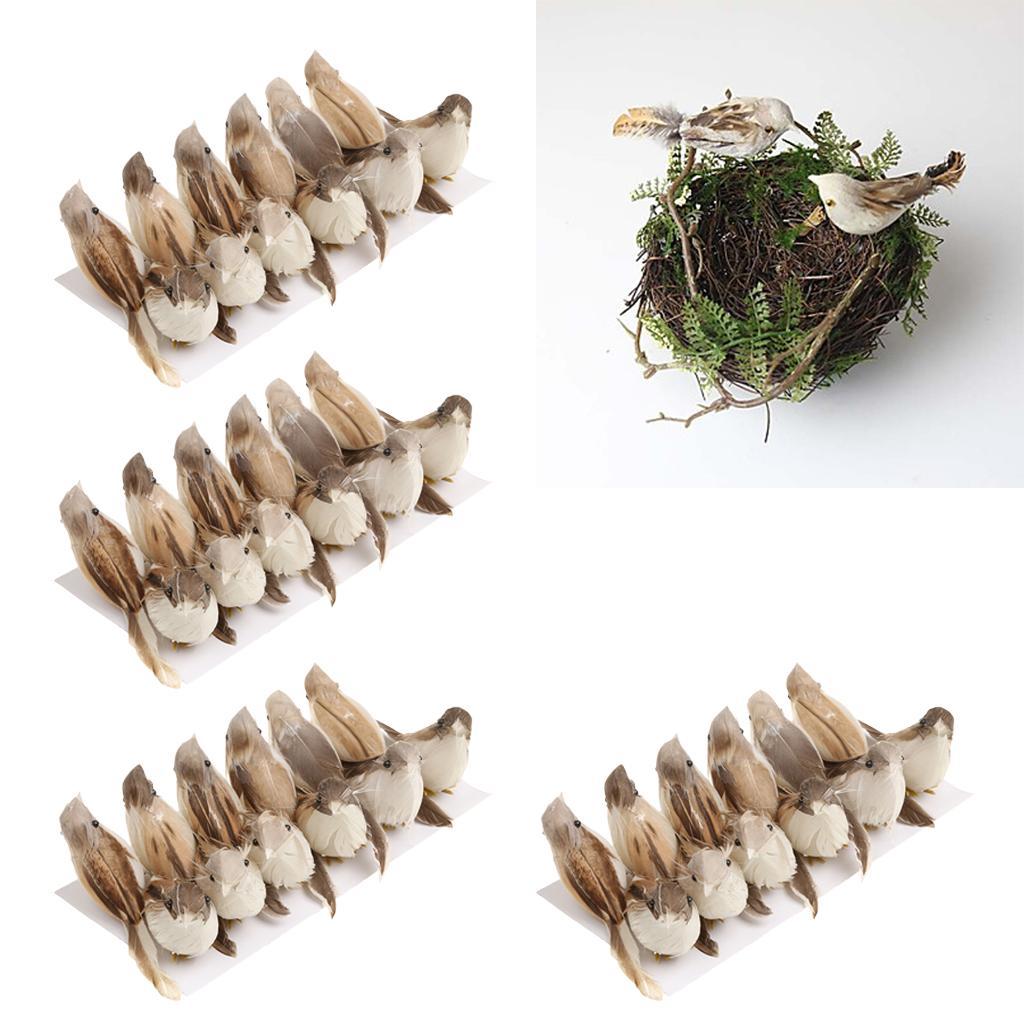48Pieces Perched Woodland Birds Artificial Feather bird Home Ornaments Decor