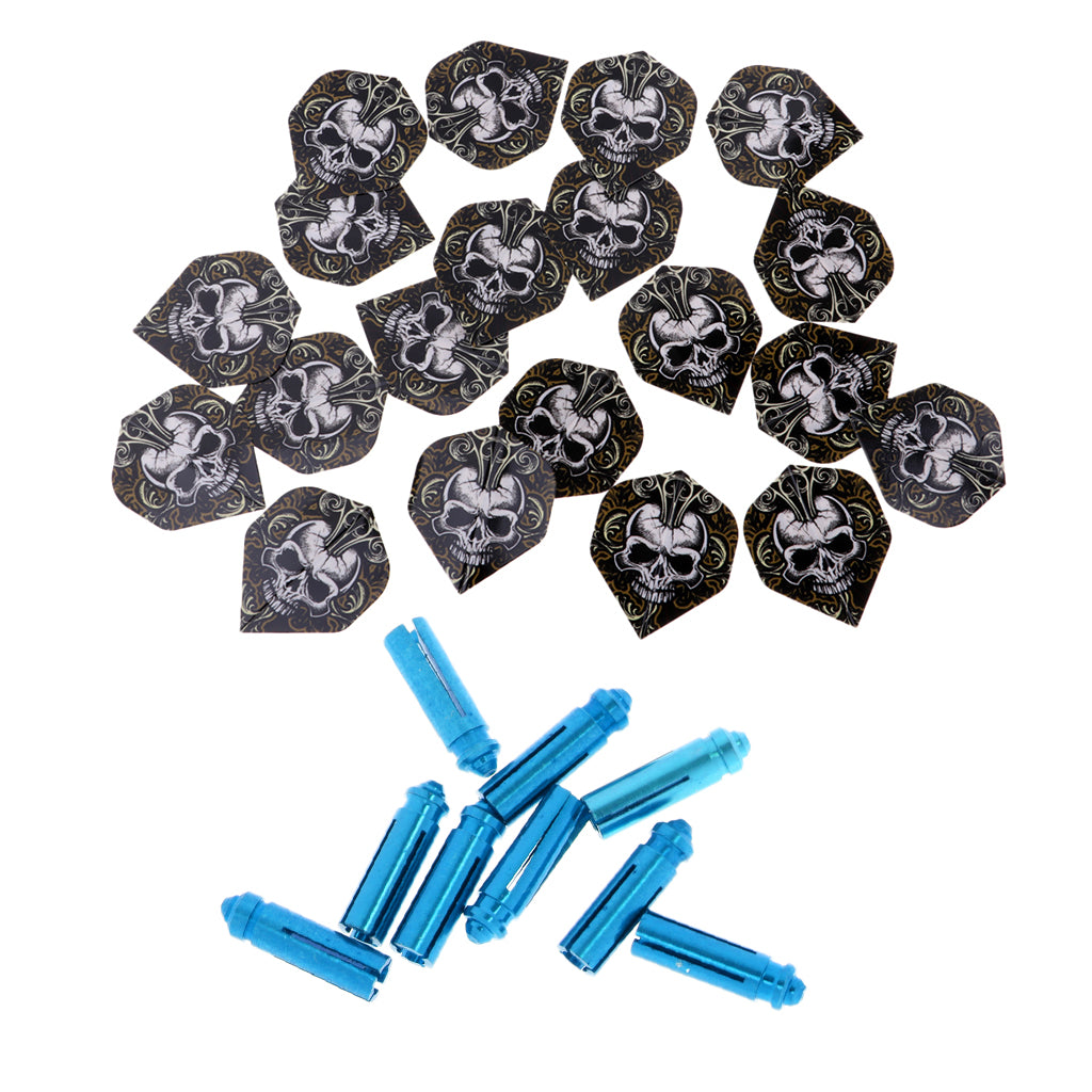 20pcs Standard Shape Dart Flights Tail Replacement Skull with 9 Darts Saver
