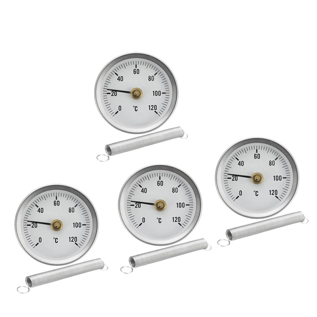 4pcs 63mm Clip-on Pipe Thermometer Temperature Gauge With Spring