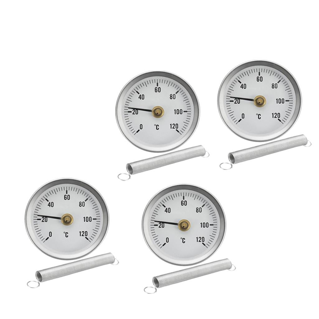 4pcs 63mm Clip-on Pipe Thermometer Temperature Gauge With Spring
