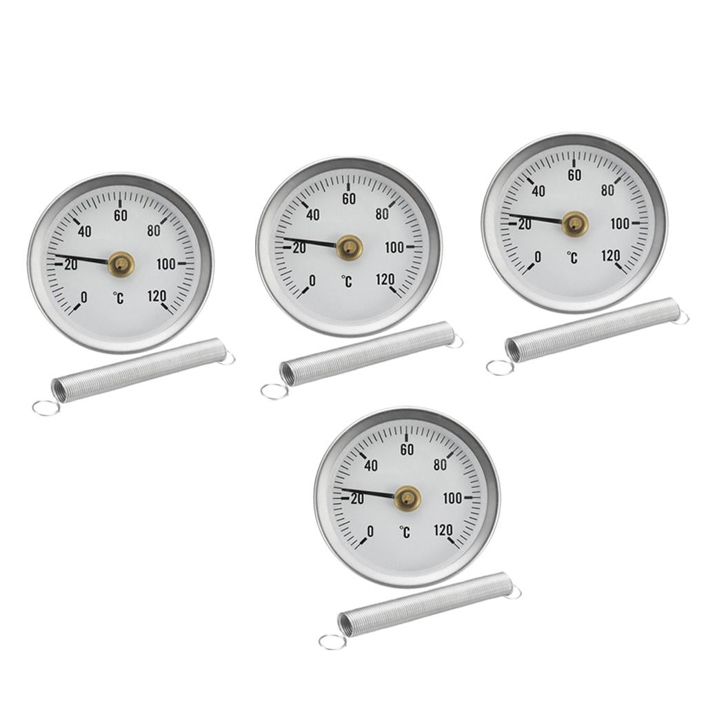 4pcs 63mm Clip-on Pipe Thermometer Temperature Gauge With Spring