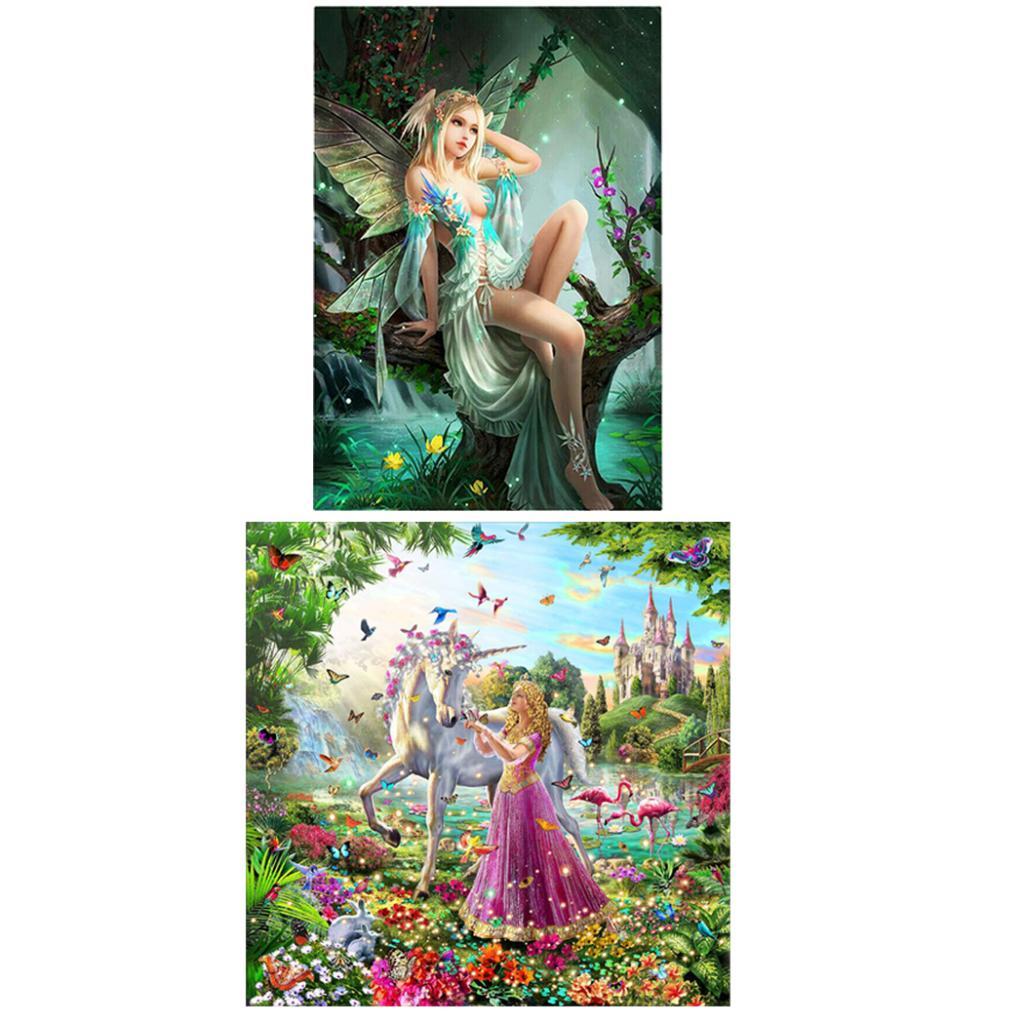 2 Sets Fairy Horse 5D Diamond Painting Cross Stitch Rhinestone Picture Decor