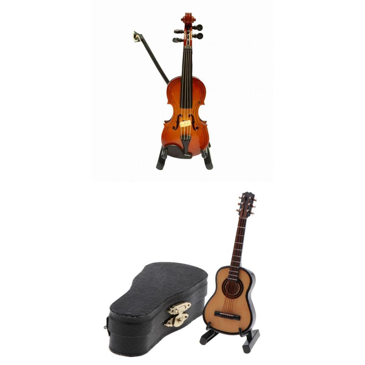 1/12 Dollhouse Miniature Musical Instrument Guitar Violin with Wooden Box