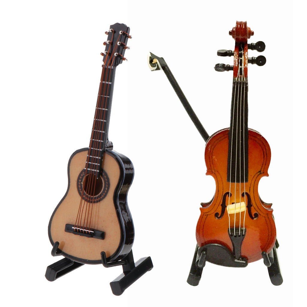 1/12 Dollhouse Miniature Musical Instrument Guitar Violin with Wooden Box