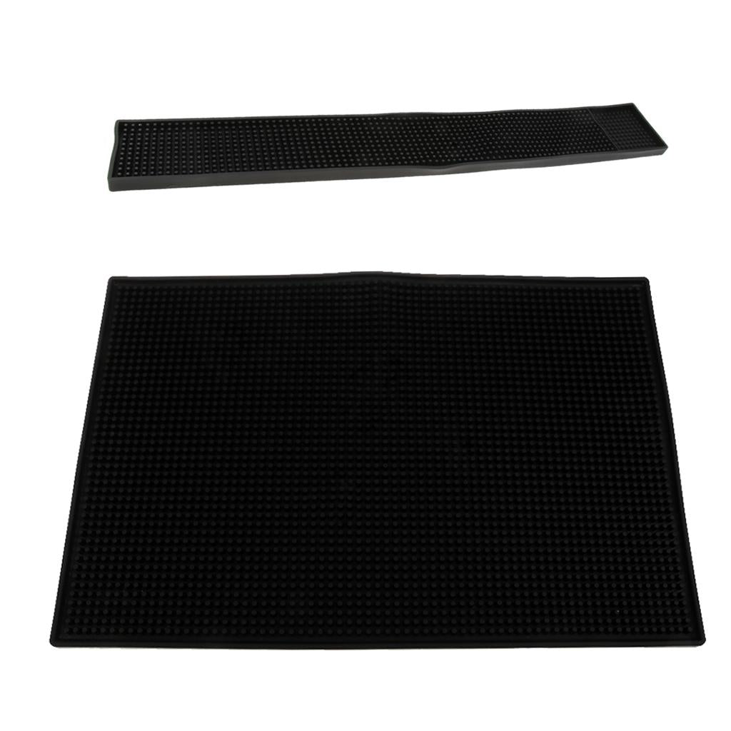 2PCS Black Rubber Beer Bar Runner Spill Mats for Pub Party 60x8cm 30x45cm