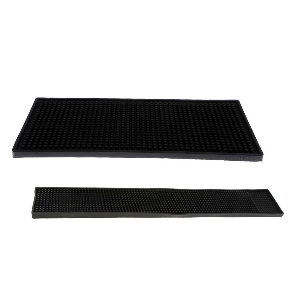 2pcs Black Rubber Beer Bar Service Runner Mat for Glasses 60x8cm 15x30CM