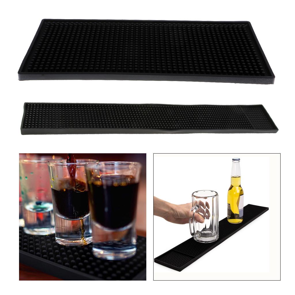 2pcs Black Rubber Beer Bar Service Runner Mat for Glasses 60x8cm 15x30CM