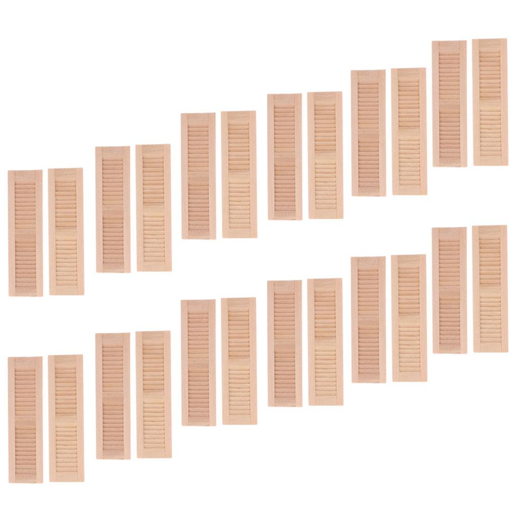 24 Pieces 1/12 Dollhouse Furniture Wooden Shutters DIY Window Accessories