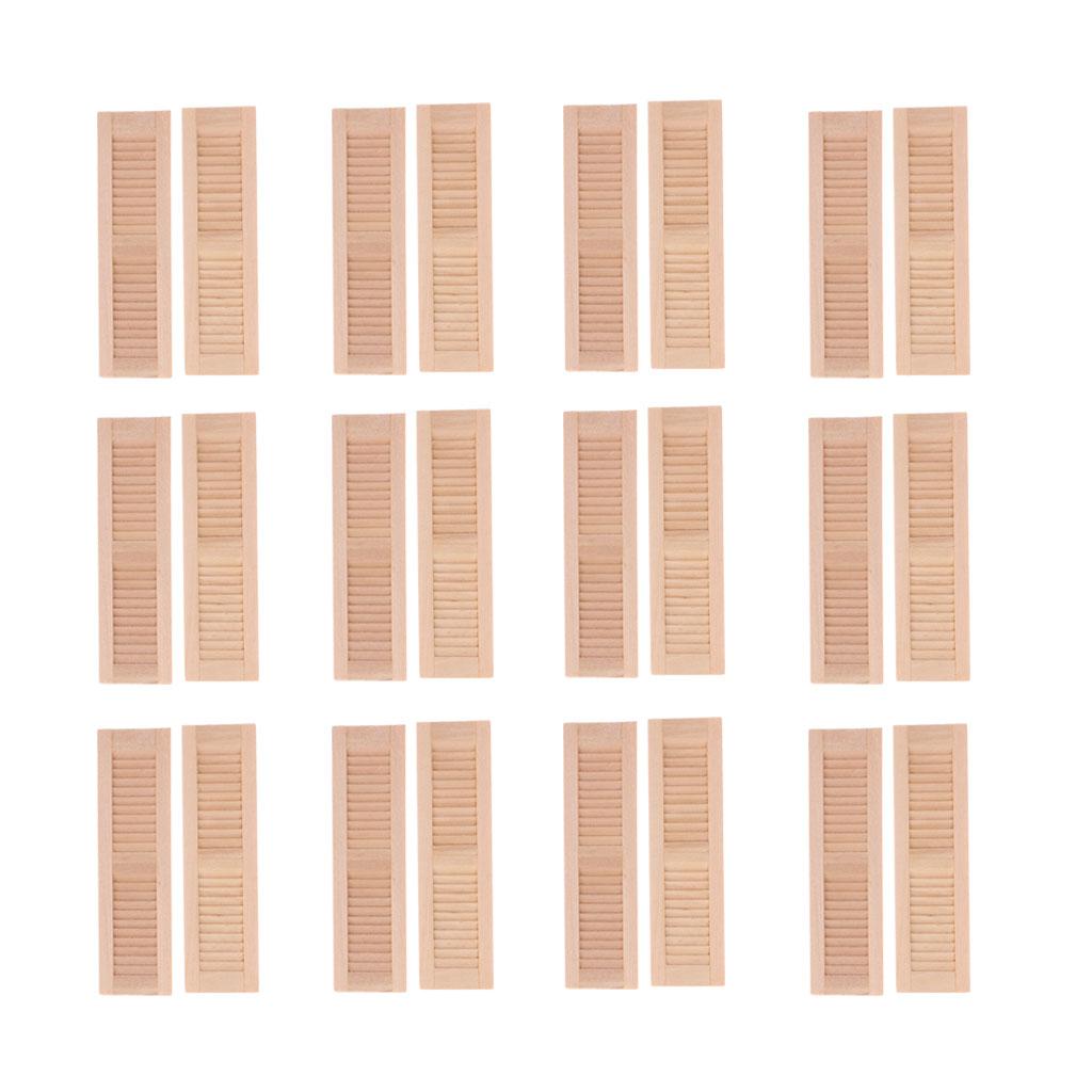 24 Pieces 1/12 Dollhouse Furniture Wooden Shutters DIY Window Accessories
