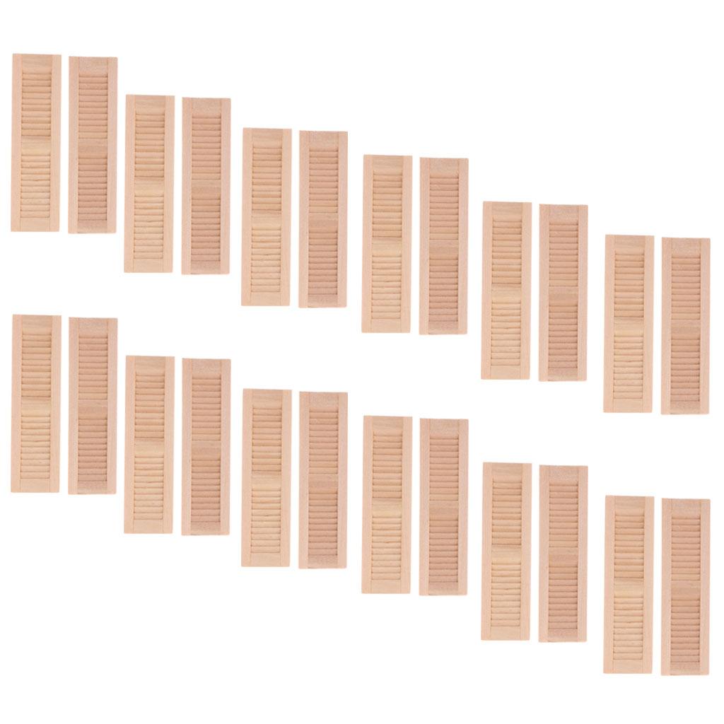 24 Pieces 1/12 Dollhouse Furniture Wooden Shutters DIY Window Accessories