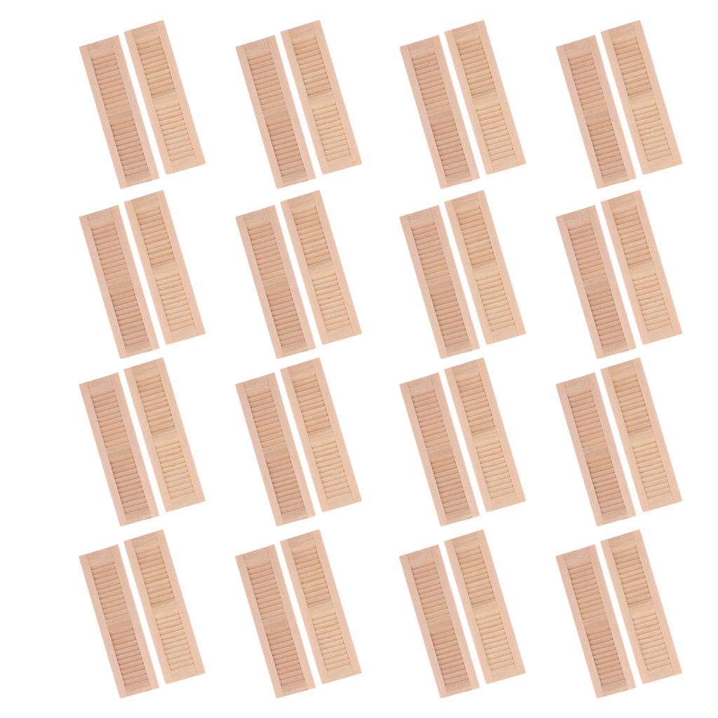 32 Pieces 1/12 Dollhouse Furniture Wooden Shutters DIY Window Accessories