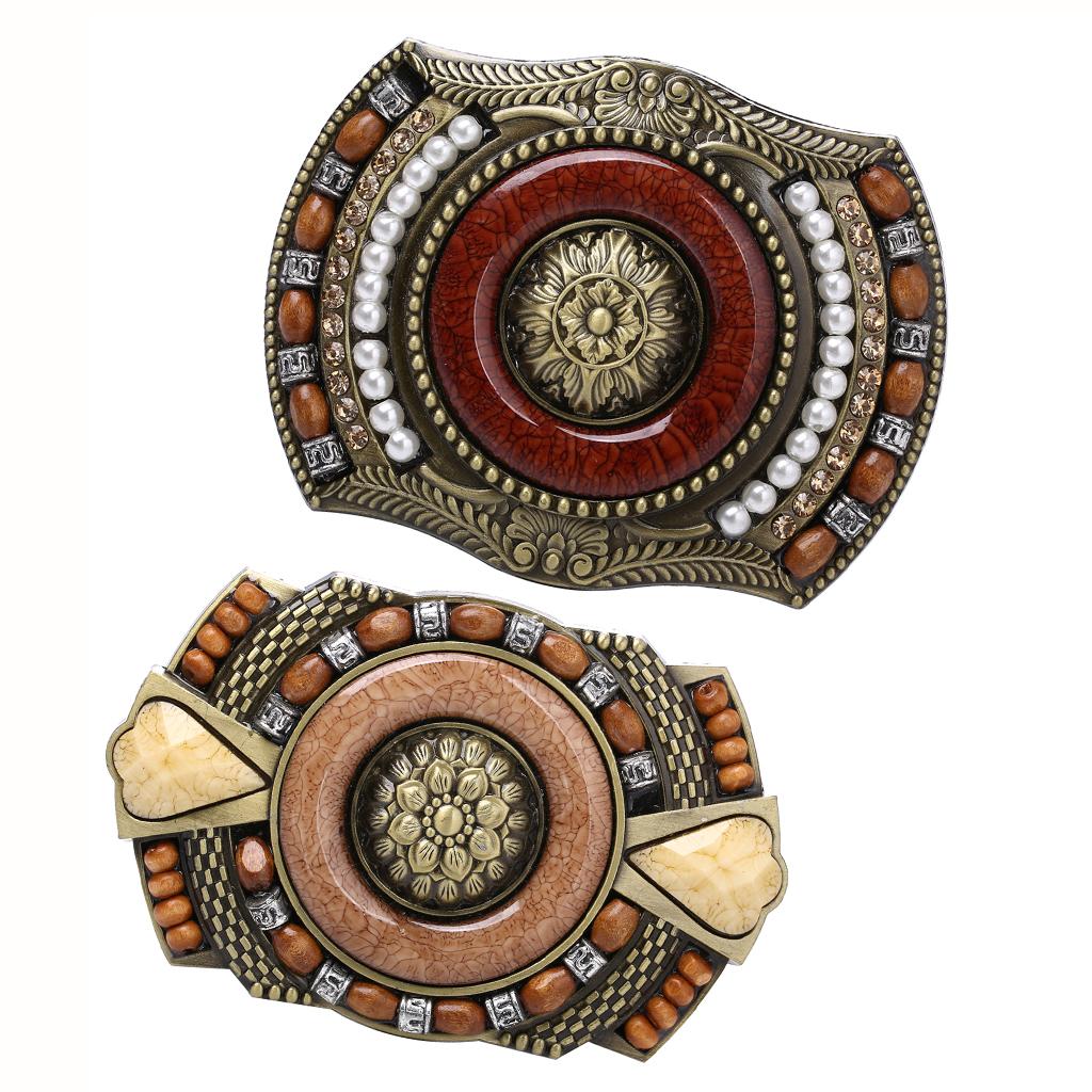 2Pcs Men's Western Bohemian Indian Jeans Vintage Belt Buckle