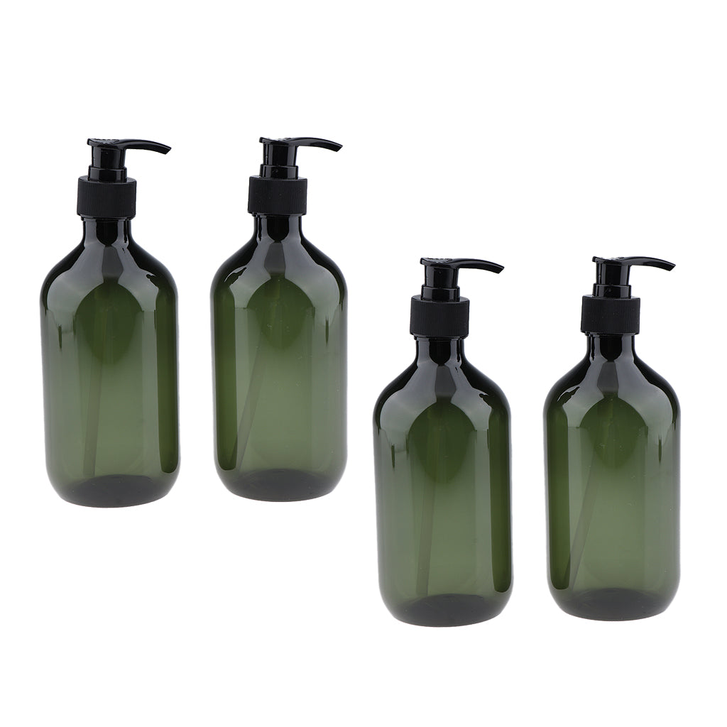 4Pcs Empty PET Shampoo Conditioner Pump Bottle Makeup Containers 500ml Green