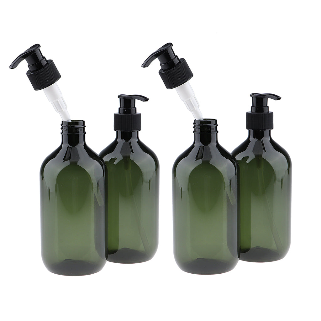 4Pcs Empty PET Shampoo Conditioner Pump Bottle Makeup Containers 500ml Green