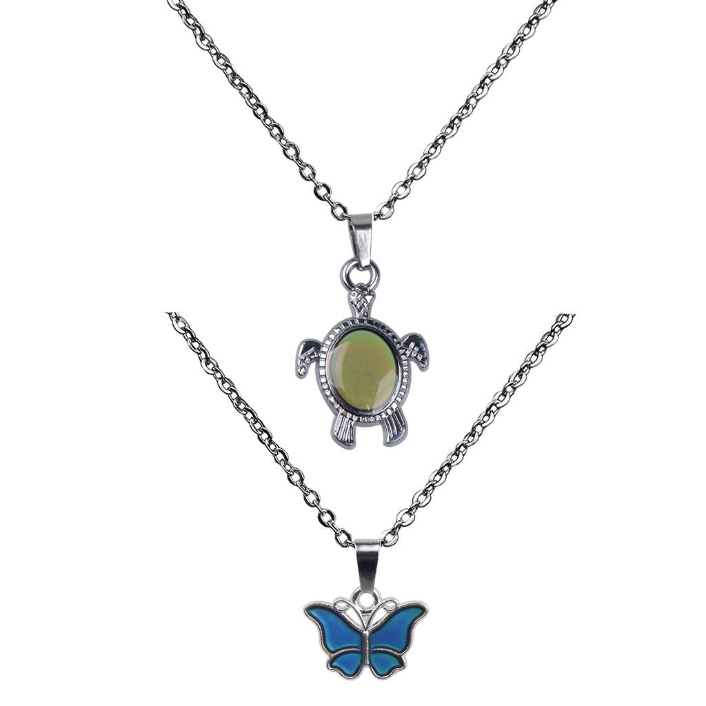 2 Pieces Mini Butterfly Turtle Pendant Color Change Emotion Mood Necklace