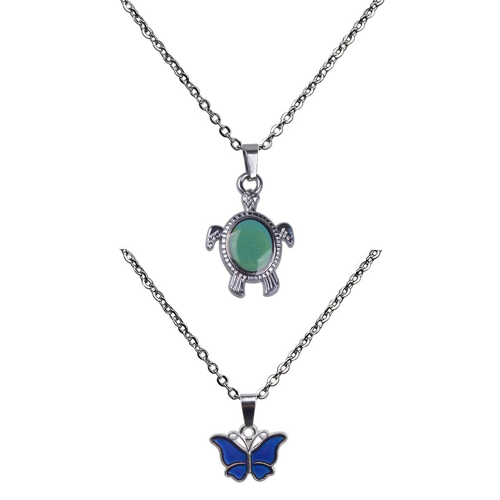 2 Pieces Mini Butterfly Turtle Pendant Color Change Emotion Mood Necklace