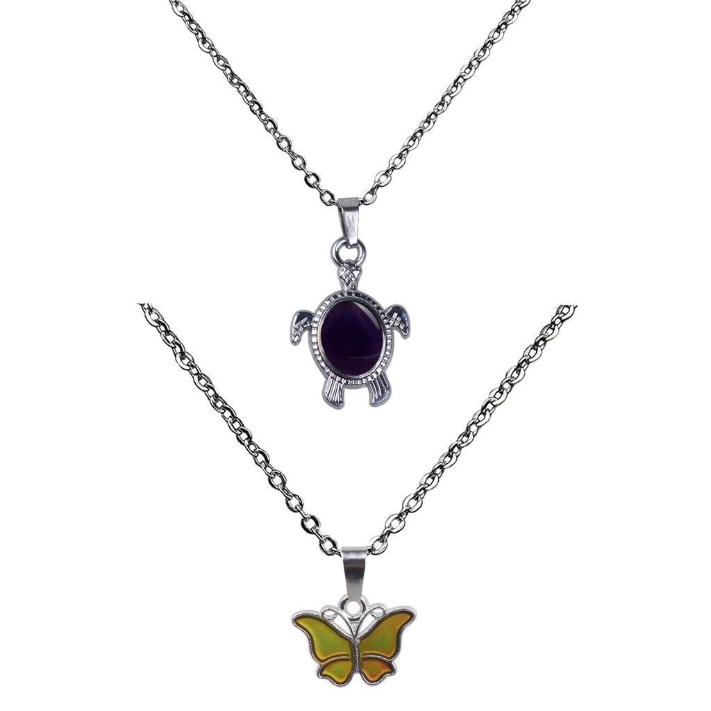 2 Pieces Mini Butterfly Turtle Pendant Color Change Emotion Mood Necklace