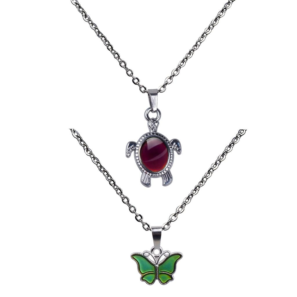 2 Pieces Mini Butterfly Turtle Pendant Color Change Emotion Mood Necklace
