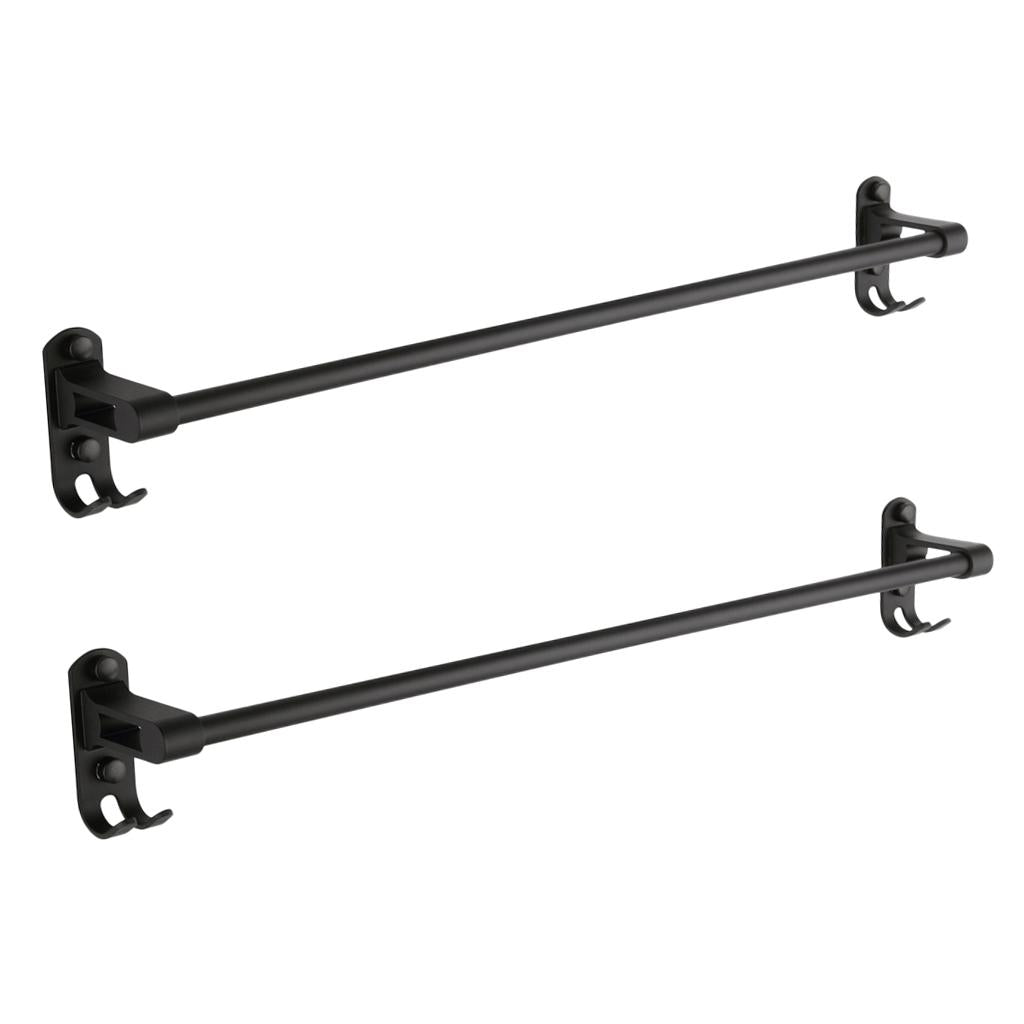 2 Pcs 59cm Aluminum black matte bathroom towel rack with hooks