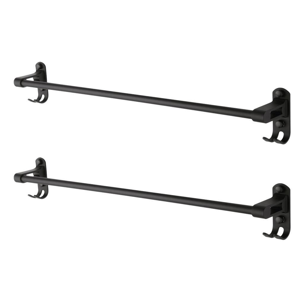 2 Pcs 59cm Aluminum black matte bathroom towel rack with hooks