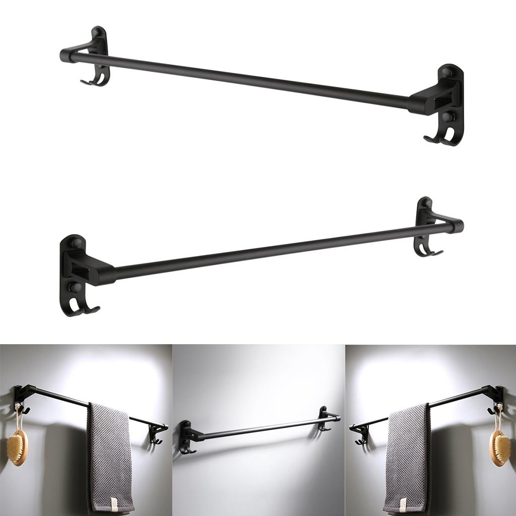 2 Pcs 59cm Aluminum black matte bathroom towel rack with hooks